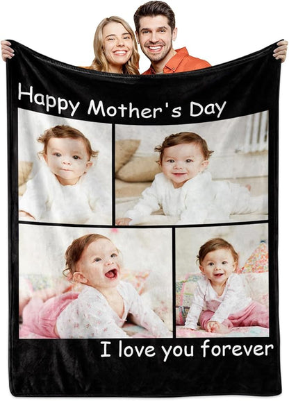 Yoke Style Ships Next Day, Mothers Day Blanket Gifts Custom Blanket with Photos Text, Picture Blankets Customized, Personalized Blankets and Throws Birthday Gifts for Mom Dad Girlfriend Women