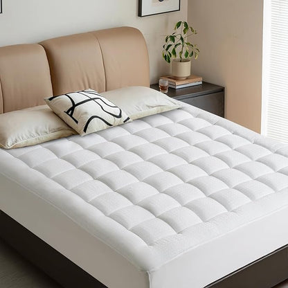 LEISURE TOWN Mattress Pad Twin Size Soft Cotton Mattress Cover,Quilted Fitted Mattress Topper with Deep Pocket fits 8-21 inch Mattress,Breathable Fluffy Pillow Top,Cooling Mattress Protector,White