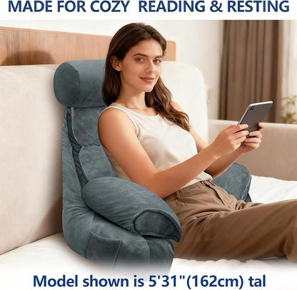 FXXUDVNIIN Back Pillow for Bed Sitting Up – Reading Pillow with 9.4" Armrest, Bed Pillow for Sitting Up & TV Pillows for Relaxing, Floor Pillow, Back Support Pillow for Adults