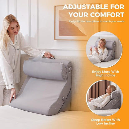 3PCS Wedge Pillow Set for After Surgery, 10-in-1 Adjustable Wedge Pillow for Acid Reflux Relief, Bed Wedge Pillows for Sleeping, Snoring & Back Pain Relief, Sit up Pillow for Bed, Plush Grey