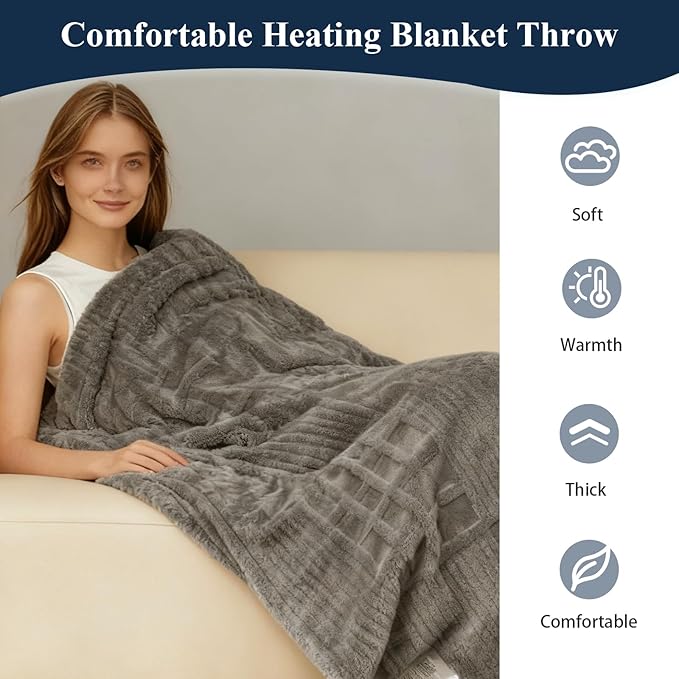 Heated Blanket Electric Full Blankey, 72"x84" Heating Blanket Waffle with 12 Heat Levels, Fast Heating Blanket with 1-12 Timer, Overheat Protection with ETL & FCC for Bed Home (Light Gray