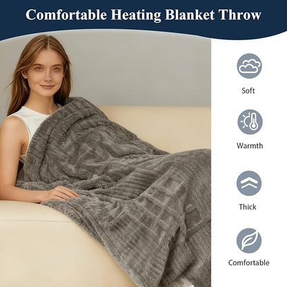 Heated Blanket Electric Throw, 50"X60" Heating Blanket Waffle with 12 Heat Levels, Fast Heating Blanket with 1-12H Timer, Overheat Protection with ETL & FCC for Bed Home Office Sofa (Light Gray）