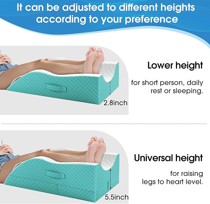 Elevation Pillows for Leg After Surgery, Memory Foam Adjustable Wedge Pillow for Injury or Rest, Ankle Pillow for Sleeping Blood Circulation Green/Double Leg