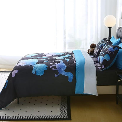 7 Piece Boys Dinosaur Comforter Set Full Size Blue Dinonsaur Soft Microfiber Bed in A Bag with Comforter,Sheet Set,Pillowcase and Sham for Child Teens All Season