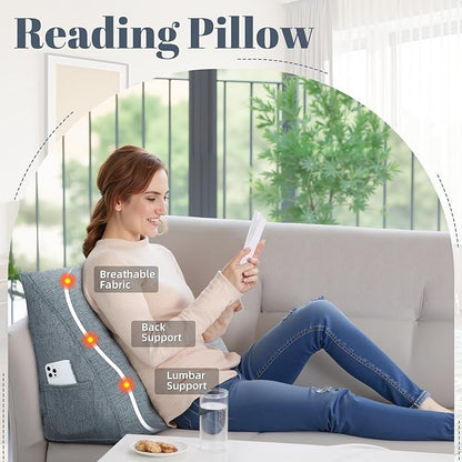 Wedge Pillow Headboard Reading Pillow Triangular Backrest Support Pillow for Sitting in Bed Positioning Support Pillow for Sofa Daybed Removable Cover