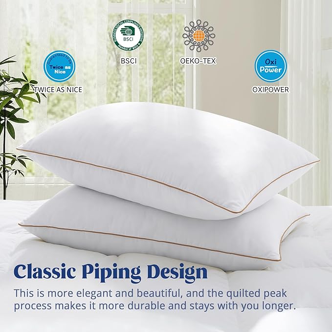 puredown® Goose Feather Down Pillows Standard Size Set of 2, Soft Fluffy Bed Pillow for Sleeping with 100% Cotton Cover, Medium Firm Luxury Hotel Collection Pillow for Back, Stomach or Side Sleeper