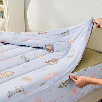 Bestier Twin Size 4Pcs Kids Comforter Sets, Zipper Bedding Set for Boys, Kids Bedding Set Cartoon Comforter for Kid, Zipper Bedding Certified - OEKO-TEX100, (Light Blue, Twin, 39"x75")