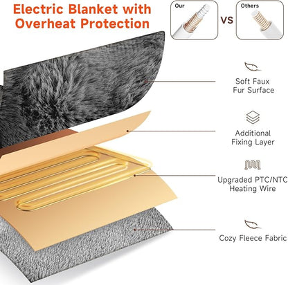 Heated Blanket Electric Twin- 62"x84" Soft Thick Bubble Electric Blanket for Sofa with 5 Heat Levels & 4 Hours Auto-Off Overheat Protection, Warm Cozy Gifts, Light Grey