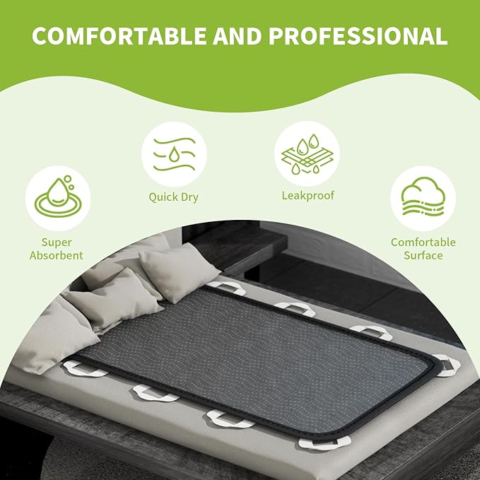 Washable Bed Pads with 10 Sturdy Handles 40”×72” Extra Large Reusable Underpads 4-Layers Leakproof Chucks Pads Washable for Incontinence (Grey,1 Pack)