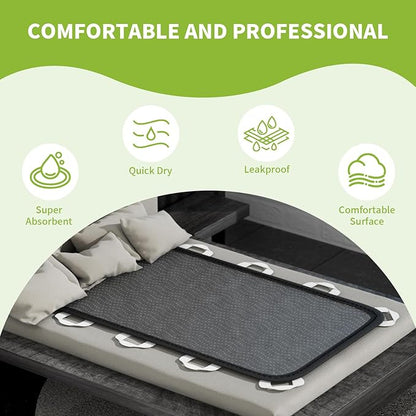 Washable Bed Pads with 10 Sturdy Handles 40”×72” Extra Large Reusable Underpads 4-Layers Leakproof Chucks Pads Washable for Incontinence (Grey,1 Pack)