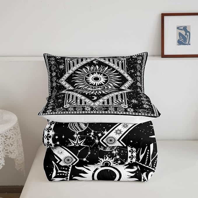 Castle Fairy Burning Sun Comforter Set Queen Size Mandala Bohemian Bedding Set for Kids Boys Girls Bedroom Decoration Hippy Hippie Gypsy Bed Duvet Insert Galaxy Comforter with 2 Pillowcase