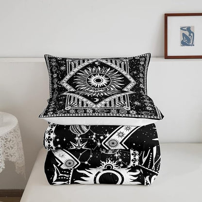 Castle Fairy Burning Sun Comforter Set Queen Size Mandala Bohemian Bedding Set for Kids Boys Girls Bedroom Decoration Hippy Hippie Gypsy Bed Duvet Insert Galaxy Comforter with 2 Pillowcase