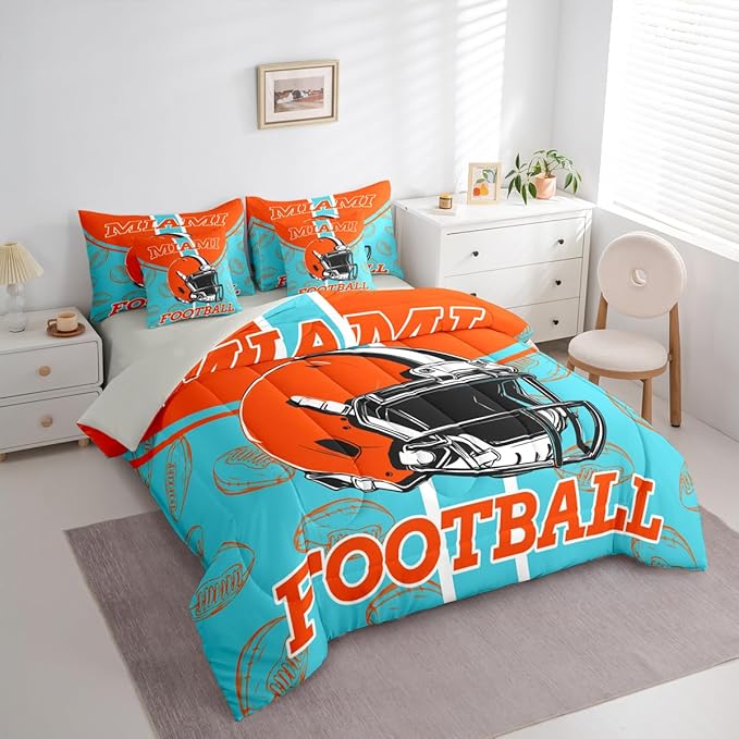 Feelyou Football King Comforter Set with Sheets for Kids Boys Girls Ball Games 7 Pieces Bedding Set Rugby Bed in a Bag City of Footballs Room Decor Rugby Sports Soft Lightweight
