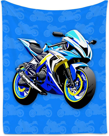 Kids Blanket for Boys, Cozy Soft Motorcycle Blanket Gifts for Kids, Cute Flannel Throw for Bed Couch, 60x80 Inches