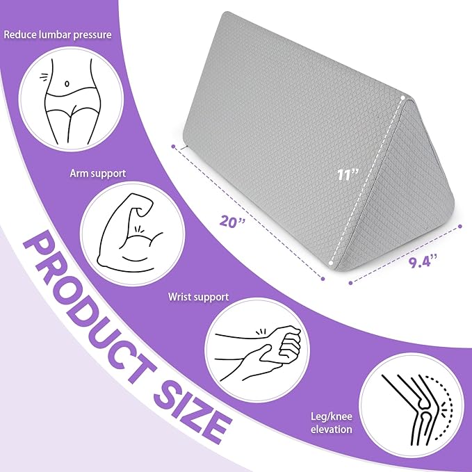 Small Wedge Pillow, Small Wedge Pillow for Sleeping, Foam Wedge for Yoga, Laptop, Memory Foam Positioning, Foam Pillow for Bed, Provide Support and Relieve Fatigue(Grey-20in)