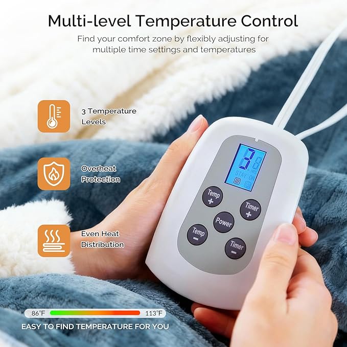 Heated Blanket Electric Blanket Twin 62"x84" Fast Heating Electric Blanket with 10 Heat Levels & 10 Hours Auto-Off Overheat Protection Cozy Soft Flannel Heated Throw Blanket