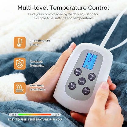Heated Blanket Electric Blanket Twin 62"x84" Fast Heating Electric Blanket with 10 Heat Levels & 10 Hours Auto-Off Overheat Protection Cozy Soft Flannel Heated Throw Blanket