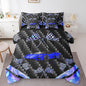Feelyou Blue Race Car 7 Piece Bedding Set Twin Size Extreme Sports Comforter Set with Sheets for Kids Teens Adult Fast and Furious Bed in a Bag Dazzling Flag Bed Set