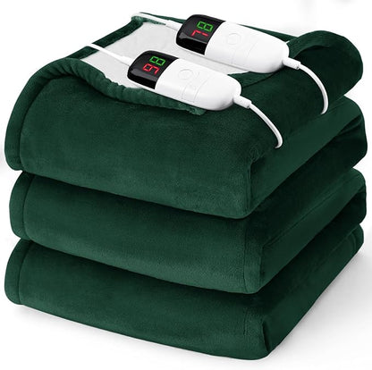 Heated Electric Blanket King Size - 90" x 100" Heating Blanket with Dual Control, 10 Heating Levels & 8 Hours Auto Off, Soft Warm Flannel Blanket, Christmas Birthday Gifts for Senior Grandma