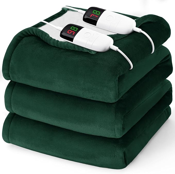 Heated Electric Blanket Queen Size - 84" x 90" Heating Blanket with Dual Control, 10 Heating Levels & 8 Hours Auto Off, Soft Warm Flannel Blanket, Christmas Birthday Gifts for Senior Grandma