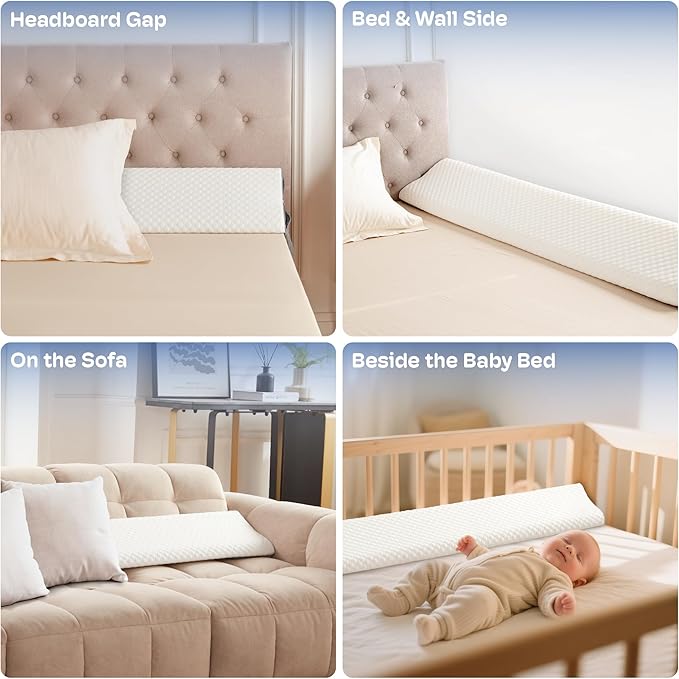 Full Size Bed Wedge Pillow Headboard, Pillow Wedge for Headboard Gap(0-8"), Mattress Gap Filler Wedge, Stop Items Falling and Get Quality Sleep,Ergonomic Design, Non-Slip, Breathable(54"X10"X6")