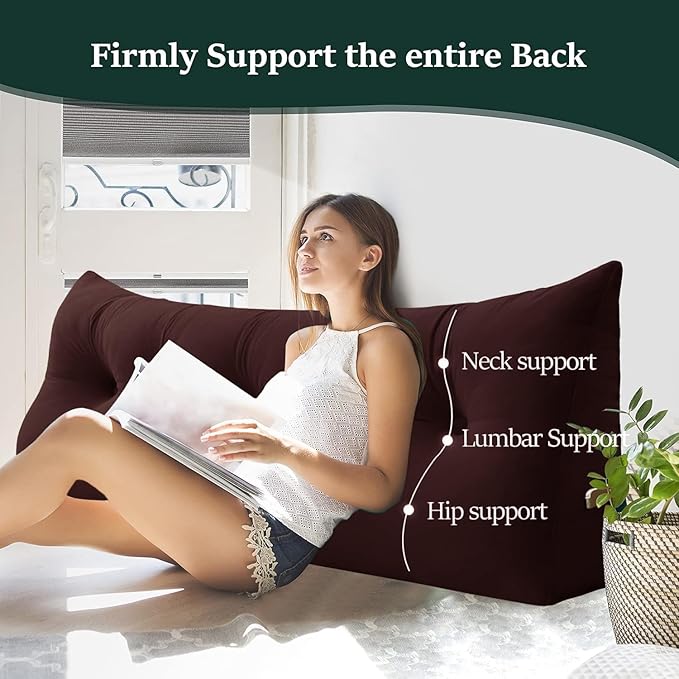 Bed Wedge Headboard Pillow - College Dorm Reading Pillow Back Support While Sitting in Bed - Ergonomic Lumbar Pillow Body Positioning Bed Pillow - Velvet Maroon 39IN