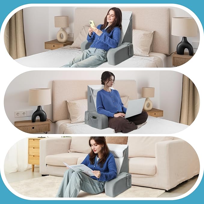 Reading Pillow for Sitting in Bed Adult - Back Pillow for Bed Sitting up, Backrest Support Pillow for Lounging/Reading/Gaming/Resting/Watching TV, Bedrest, White