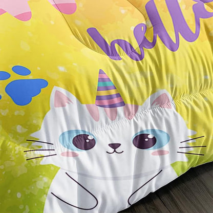 Axolotl Cat Bedding Twin Cartoon Cat Comforter Set, Rainbow Printed Kids Bedding Set for Girls, Adults, Teens, Kids Comforter Set All Season, 1 Quilt 2 Pillow Cases, Colorful Pink Blue