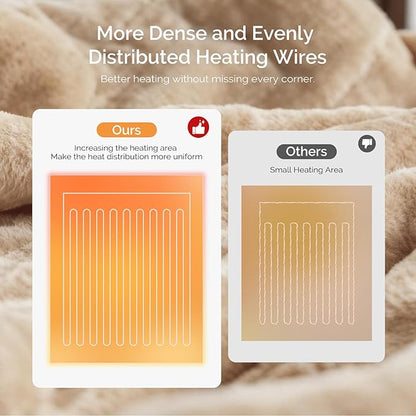 Heated Blanket Electric Blanket Twin 62"x84" Fast Heating Electric Blanket with 10 Heat Levels & 10 Hours Auto-Off Overheat Protection Cozy Soft Flannel Heated Throw Blanket