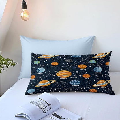 Space Boys Teens Duvet Cover Sets Twin Size, Black Galaxy Planet Comforter Cover,1 Duvet Cover 69x90 Inches and 1 Pillowcase 20x26 Inches (Twin,No Comforter)