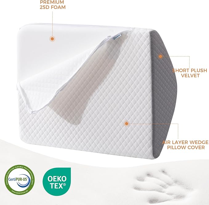 Knee Wedge Pillow 8'' for Post-Surgery Recovery-Leg Elevation Support for Sleep Position, Alleviating Lower Back & Hip Pain Enhancing Circulation in Ankles Legs Triangle Pillow with Removable Cover