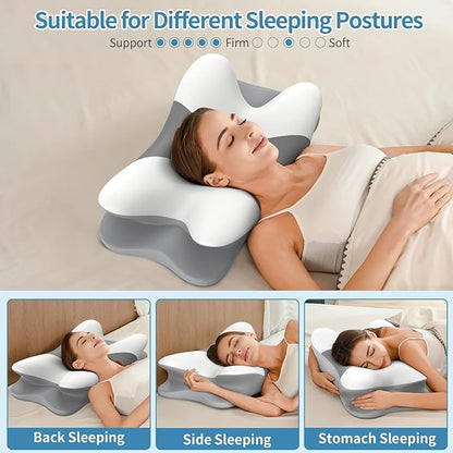 Cervical Neck Pillow for Pain Relief - Ergonomic Side Sleeper Pillow for Neck Support, Cooling Memory Foam Pillows for Sleeping, Contour Pillow Orthopedic Bed Pillow for Back Stomach Sleepers