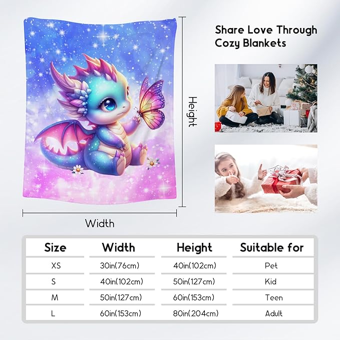 Blanket for Kids Dragon Blankets Gifts for Girls Toddler - Cute Flannel Throw for Couch Chair (30"x40")