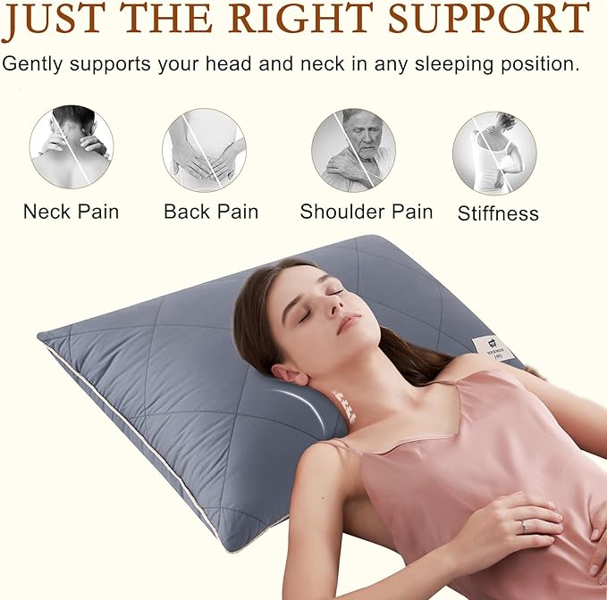 YOUR MOON Organic Wool Pillow King Size Set of 2, Soft Support Bed Pillows for Sleeping, Natural Wool & Down Alternative Filling, Luxury Hotel Quality Pillows,100% Cotton Cover (Gray)