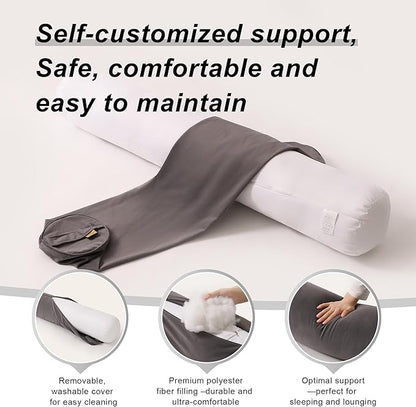 Long Pillow for Bed – Round Bolster Pillow for Adults, Body Pillow for Sleeping, Ergonomic Support,39 x 7.87 Inches,Steel Gray