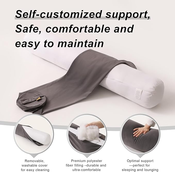Body Pillow for Adults – Long Bolster Pillow for Bed, Round Cuddle Pillow, Full Support for Side Sleepers,47 x 7.87 Inches,Steel Gray