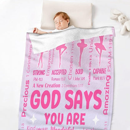 Ballet Bible Verse Blanket, Inspirational Scripture Religious Gifts for Christian, Warm Soft Flannel Bible Throw for Bed Sofa Decoration 40"x50" for Kids