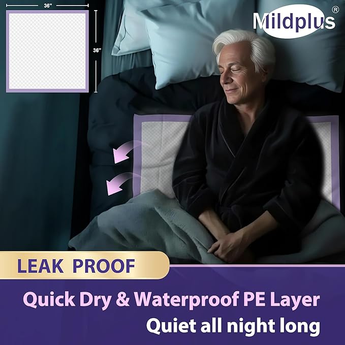 130 Grams Heavy Duty Bed Pads 36''X36'', 50 Count Disposable Purple Underpads, Extra Large XXXL Chucks Pads, 3X Thicker Incontinence Pads for Adults, Kids or Pets from MILDPLUS