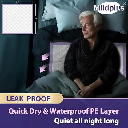 130 Grams Heavy Duty Bed Pads 36''X36'', 50 Count Disposable Purple Underpads, Extra Large XXXL Chucks Pads, 3X Thicker Incontinence Pads for Adults, Kids or Pets from MILDPLUS