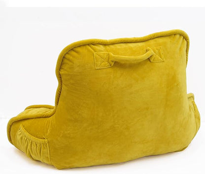 Super Soft Velvety Backrest Reading Bed Rest Pillow with Arms and Pockets 18" H for Sitting in Bed Couch Sofa, Back Support Wedge Cushion with Removable Cover, 20" x 18" x17", Mustard Yellow