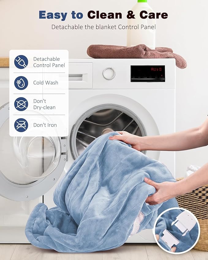 Heated Blanket Throw, 50x60 inches with 2 Wearable Buttons, Electric Blanket, 9 Heating Levels & 1-10H Auto Off & Fast Heating, for Office, Home, Sofa (Baby Blue)