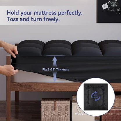 ELEMUSE Twin XL Black Cooling Mattress Topper, Pillow Top, 100% Polyester, Machine Washable, 10 Inches