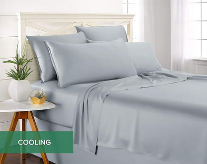 Pure Bamboo King Sheets, Genuine 100% Organic Viscose Derived from Bamboo Bed Sheet Set, Luxuriously Soft & Cooling, Double Stitching, 2 Year Quality Promise (King, Sterling Blue)