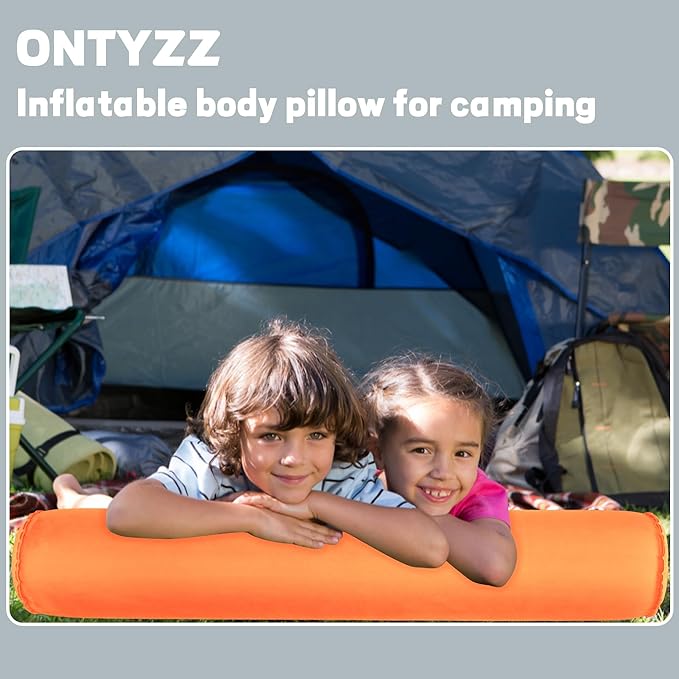 ONTYZZ Inflatable Short Body Pillow, Short Pillow for Bed, Oval Bolster Pillow for Good Sleeping and Back/Neck Support, 2pcs Orange