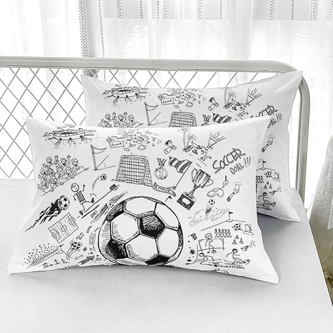 Soccer Bedding Comforter Set Full Size for Kids Teens and Adults Football Printed Quilt Set for Bedroom Soft Microfiber All Season Print Quilt Set with 1 Comforter and 2 Pillowcases