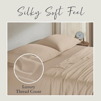 KARISSA MAE Cooling Bamboo Viscose King Sheet Set | 100% Organically Grown | 18” Deep Pocket | Silky, Soft, & Hypoallergenic | with Organizer Band & Elastic Corner Straps [Dune]