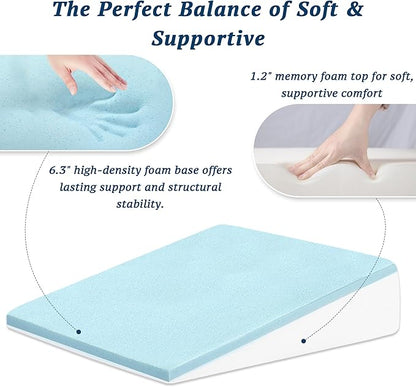 Wedge Pillow for Sleeping, 7.5" Bed Wedge After Surgery, Back Pain Relief, Memory Foam Pillow Triangle Incline Wedge for Back Support, Leg Elevation