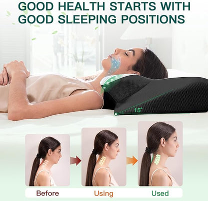 Memory Foam Cervical Pillow, 2-in-1 Ergonomic Neck Support Pillow with Armrest & Ear Hole, Contour Orthopedic Bed Pillow for Pain Relief, Adjustable Height for Side, Back & Stomach Sleepers