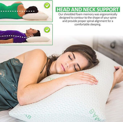 Elif King Size Pillows for Sleeping, Set of 2 – Cooling Shredded Memory Foam Pillow with Removable Cover for Back, Stomach & Side Sleepers, Rayon Derived from Bamboo, King (2 Pack)