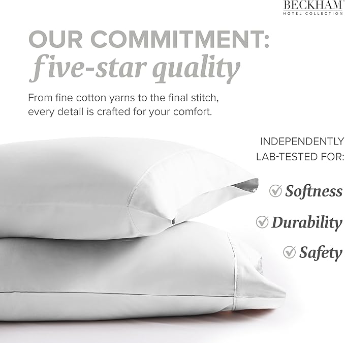Beckham Hotel Collection Bed Pillows with Cotton Pillowcases King Size Sets of 2, Soft Down Alternative Pillows for Sleeping, Open End Cases for Easy Changing, White